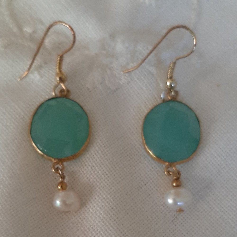 New Seafoam Green Chalcedony and pearl Earrings
